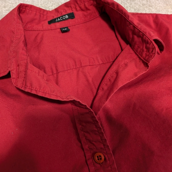 Red long-sleeved button down shirt, size women's small - Picture 3 of 6